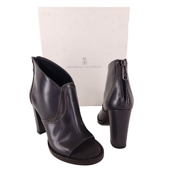 Brunello Cucinelli Open Toe Monili Ankle Bootie 37 US 7 New Defect Brown - Picture 2 of 12